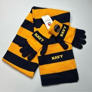 NWT Navy Striped Glove And Scarf Set Logofit Medium Gloves